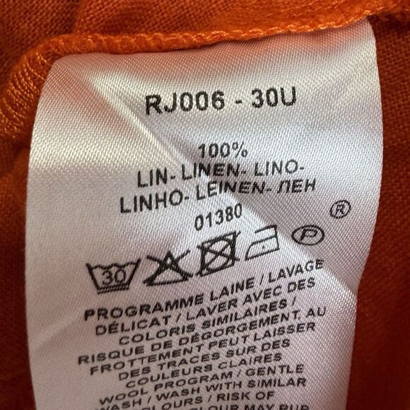 Caroll Paris Size 38 Linen Shift Midi Dress Orange V-Neck Pockets Lagenlook Boho - Picture 5 of 6